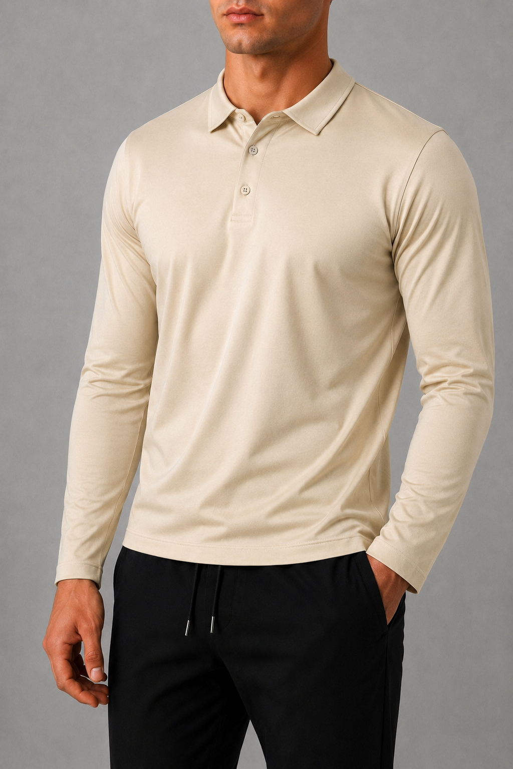 LONG SLEEVE POLO DESERT BEIGE
