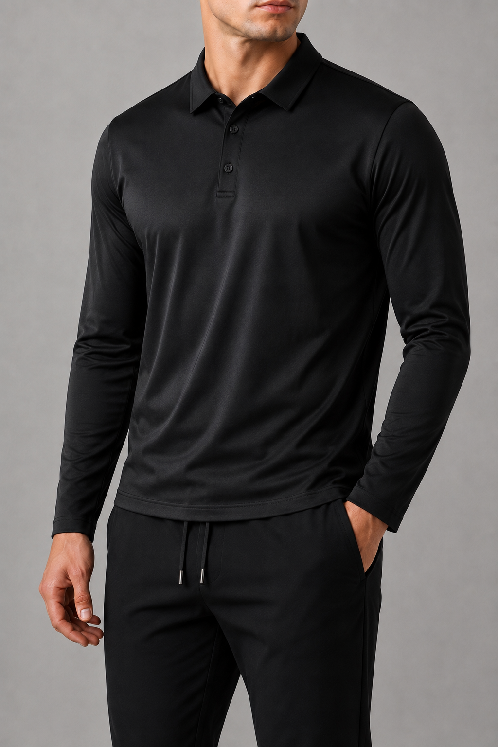 LONG SLEEVE POLO OBSIDIAN BLACK