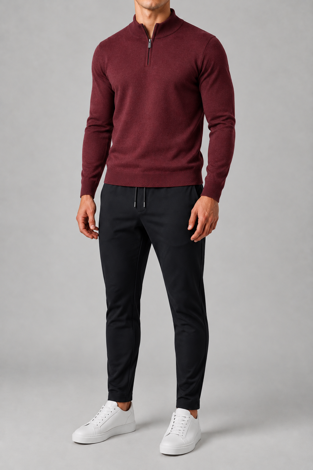 QUARTER ZIP KNIT BORDEAUX