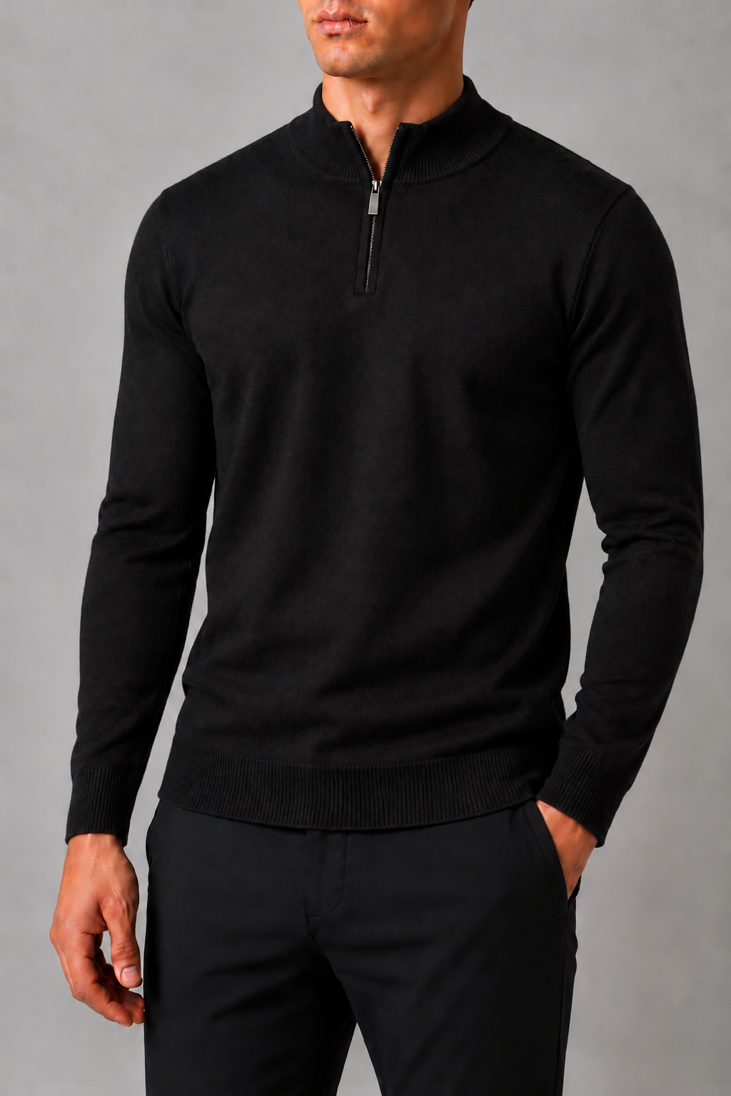 QUARTER ZIP KNIT OBSIDIAN BLACK