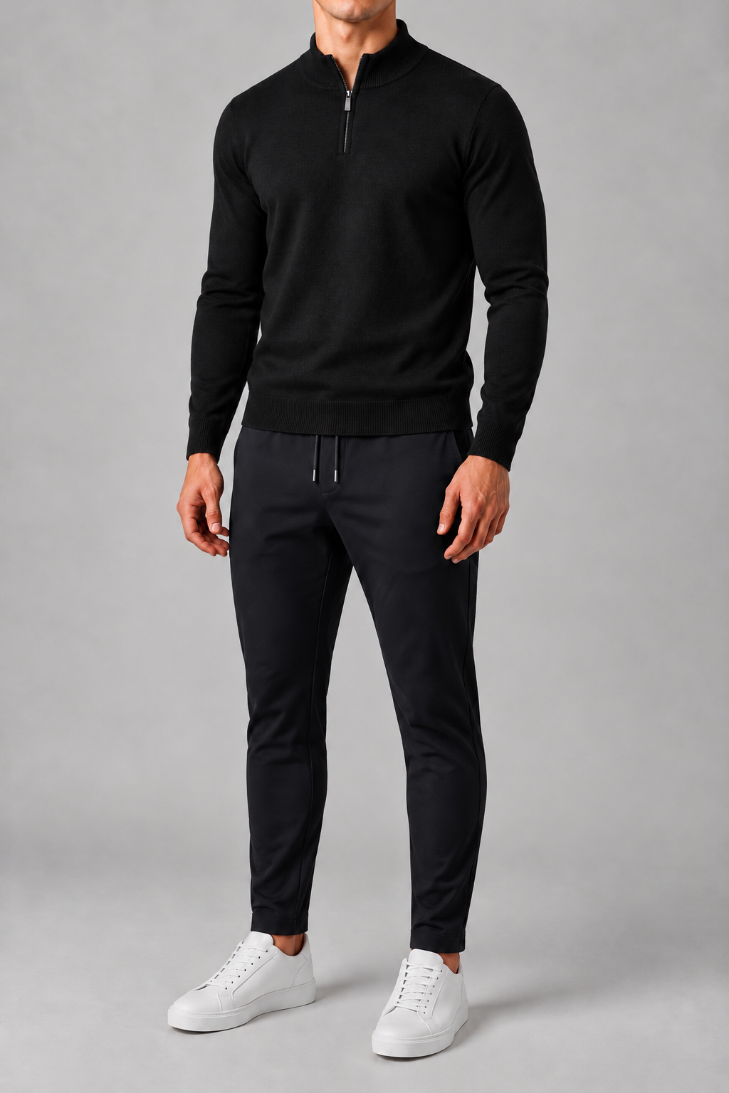 QUARTER ZIP KNIT OBSIDIAN BLACK